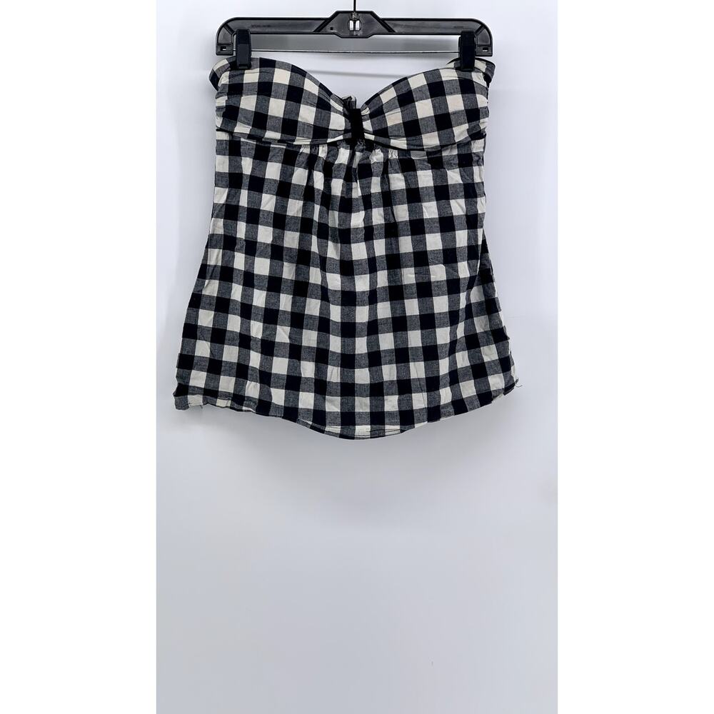 POETRY CLOTHING Women's Black-White Plaid Strapless Top SZ L